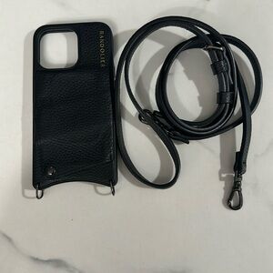 Black bandolier iPhone 13pro case. With strap.